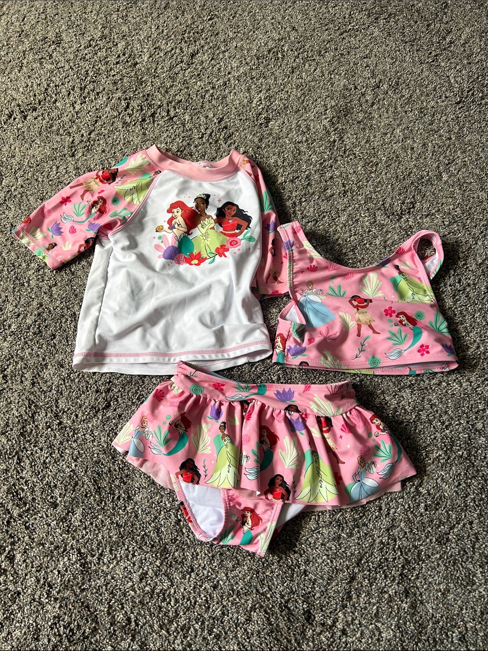 Disney Girls' Pink and White Princess 3-Piece Swim Set
